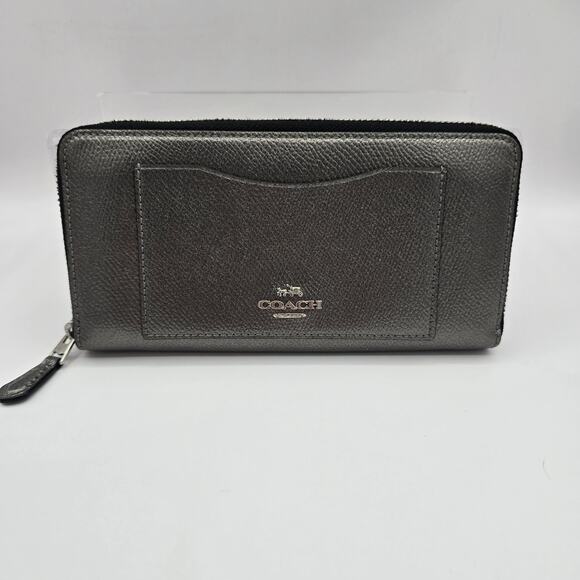 Coach Handbags - Coach Accordion Wallet Zip Around Gunmetal Metallic Pebbled Leather F54007